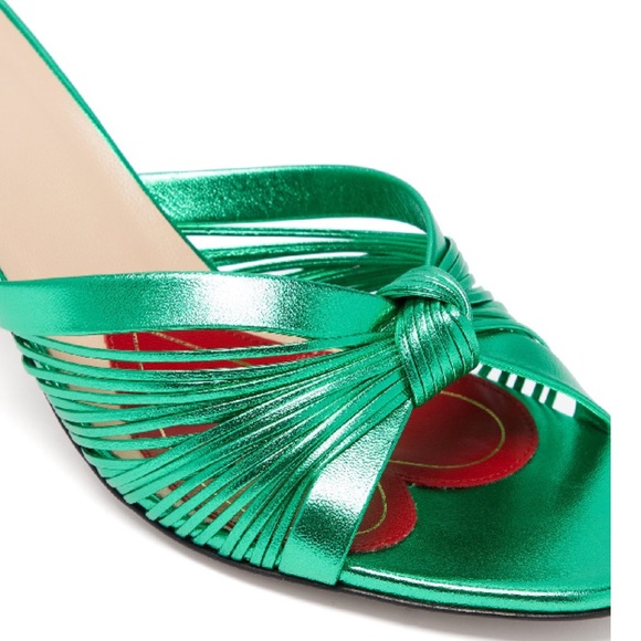 GUCCI knotted Metallic-leather Mules In Green - Picture 8 of 8